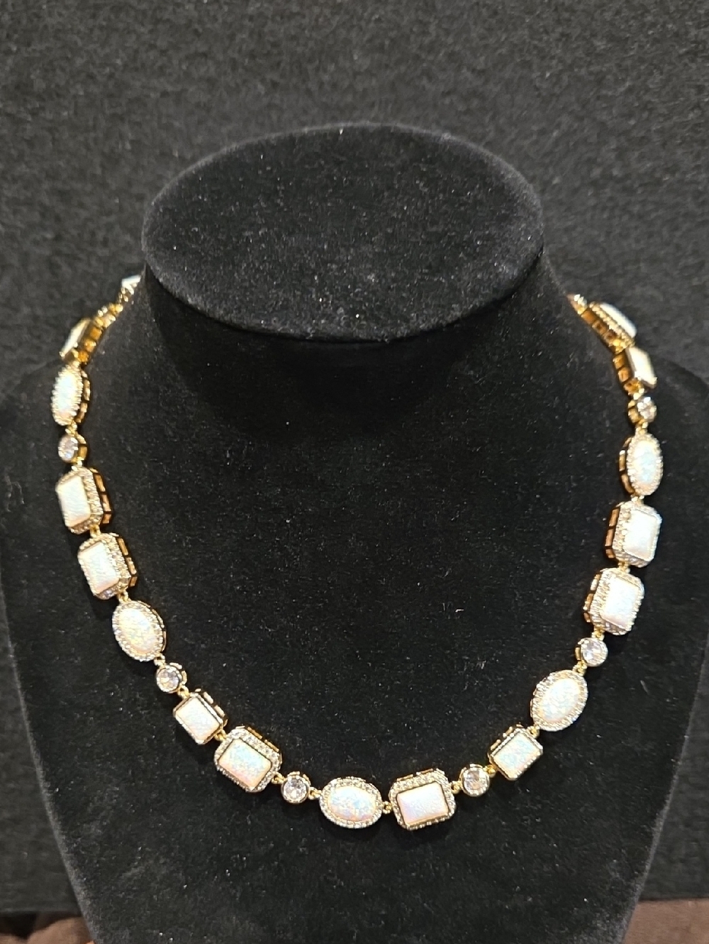Gold Filled White Opal Statement Necklace - Elegant Women's Jewelry